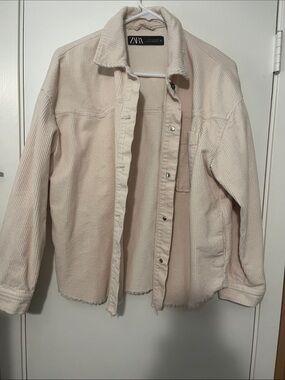 ZARA Cream Corduroy Button-Front Shacket Jacket